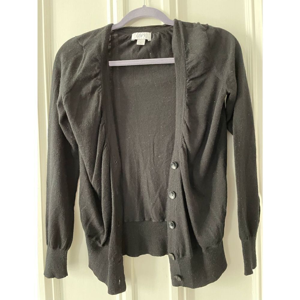 Loft black v- neck button down cardigan M
